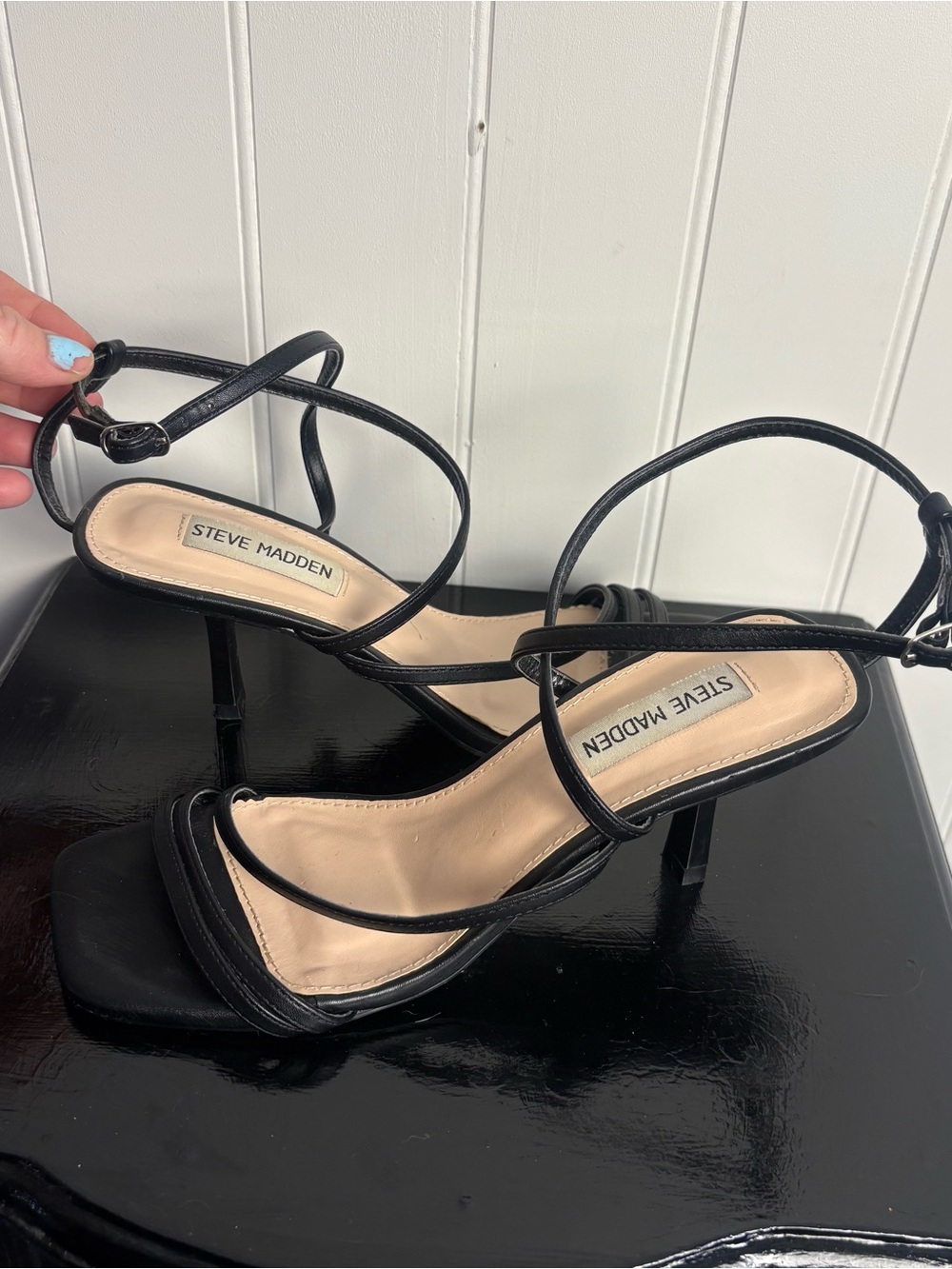 Steve Madden Black Strappy Stiletto Sandals